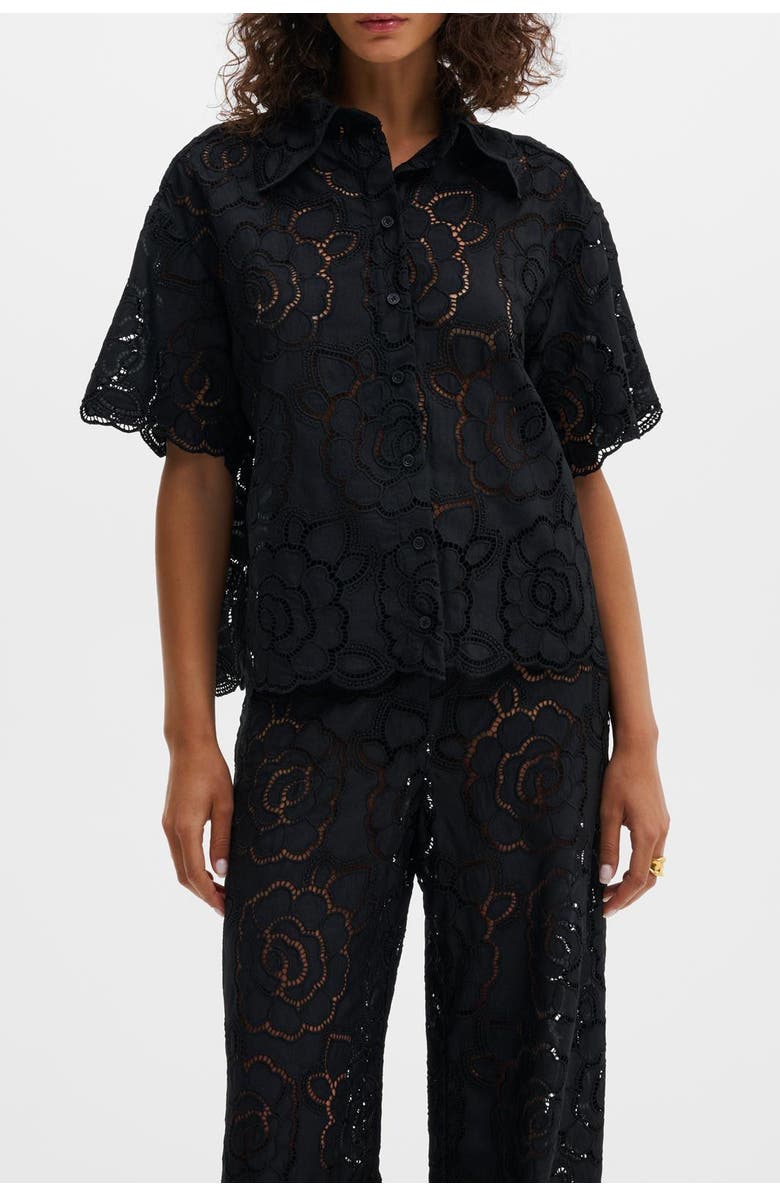 Malina Claudia Short Sleeve Lace Shirt, Alternate, color, Black
