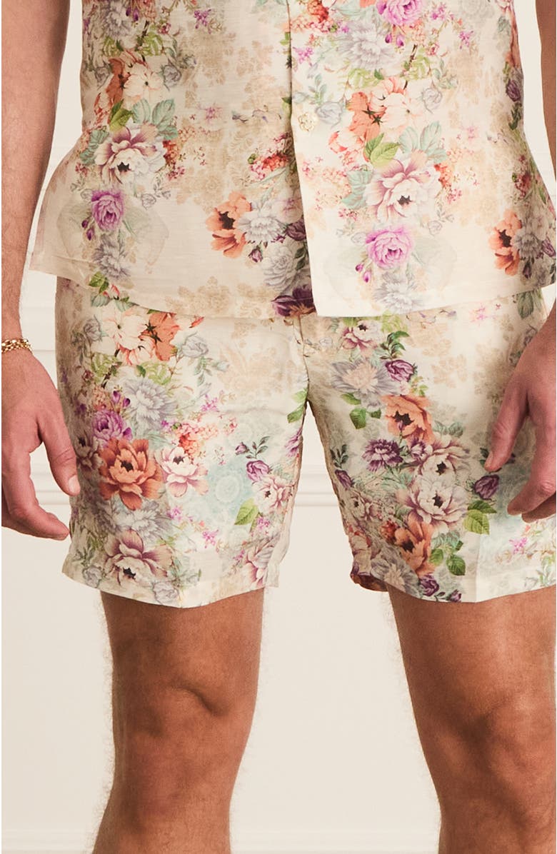 Aqua Blu Tailored Louis Shorts, Alternate, color, White Floral Print