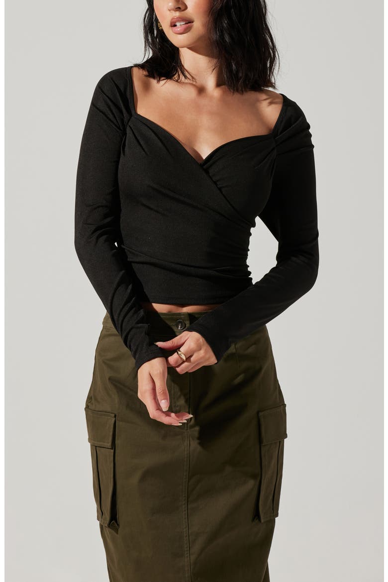 Sweetheart Faux Wrap Jersey Top, Alternate, color, BLACK
