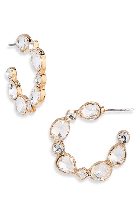 Crystal Teardrop Hoop Earrings