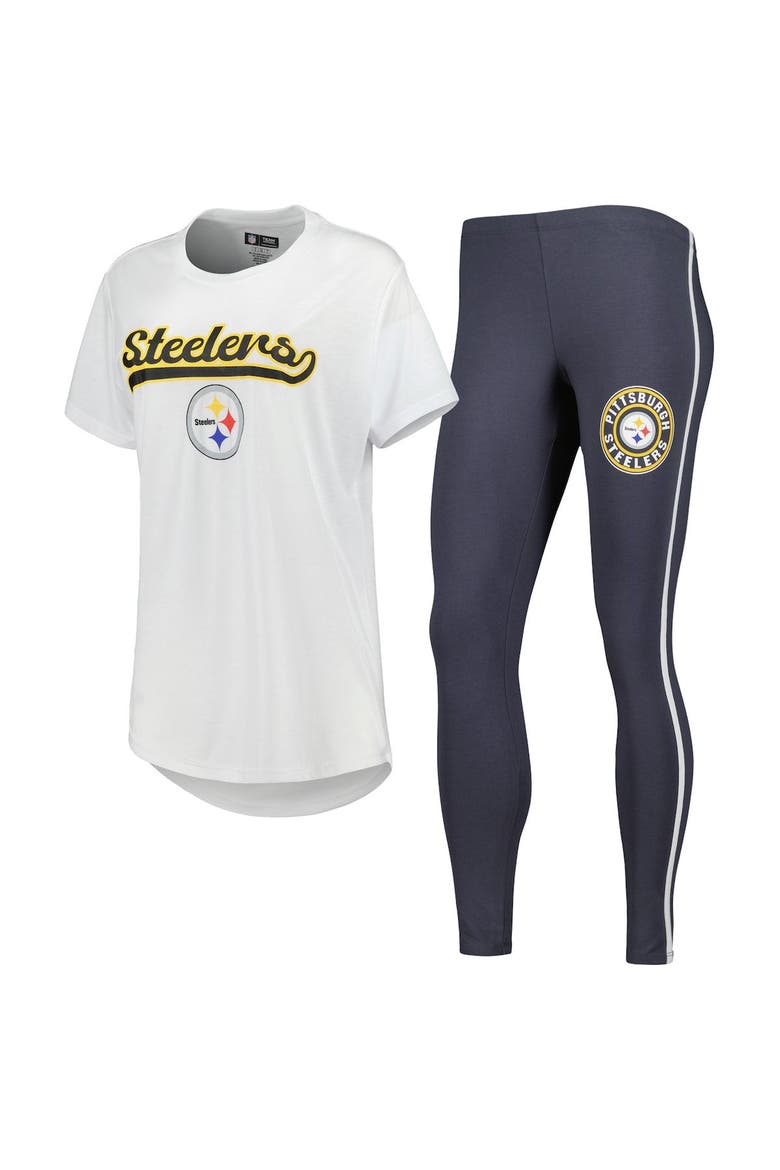 Women's Concepts Sport White/Charcoal Pittsburgh Steelers Sonata T-Shirt & Leggings Sleep Set, Main, color, White