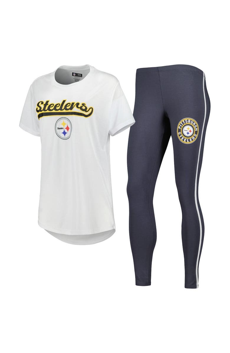 CONCEPTS SPORT Women's Concepts Sport White/Charcoal Pittsburgh Steelers Sonata T-Shirt & Leggings Sleep Set, Main, color, White