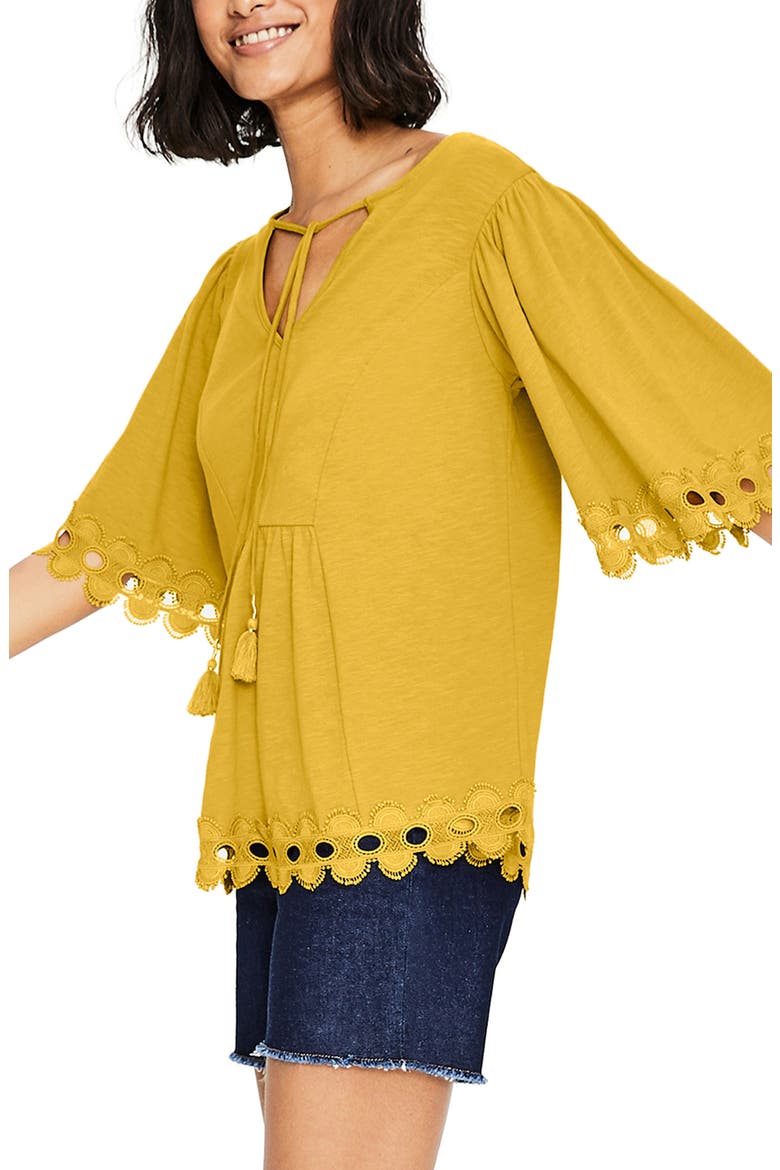 Ayla Lace Trim Top, Alternate, color, DIJON