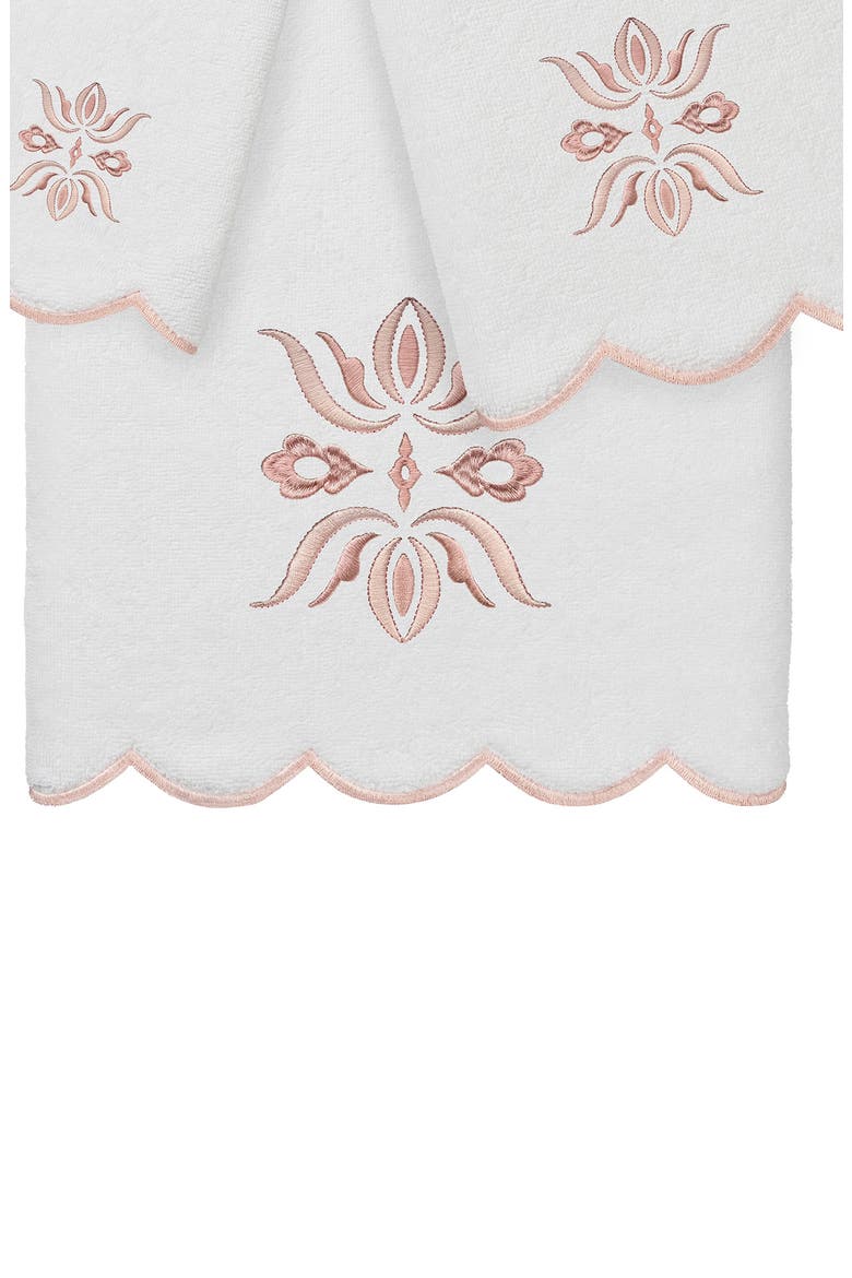Flower Crest Scallop 3-Piece Towel Set, Alternate, color, WHITE/ PINK
