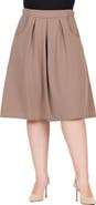 24seven Comfort Apparel Elastic Waist Pleated Knee Length Pocket Skirt
