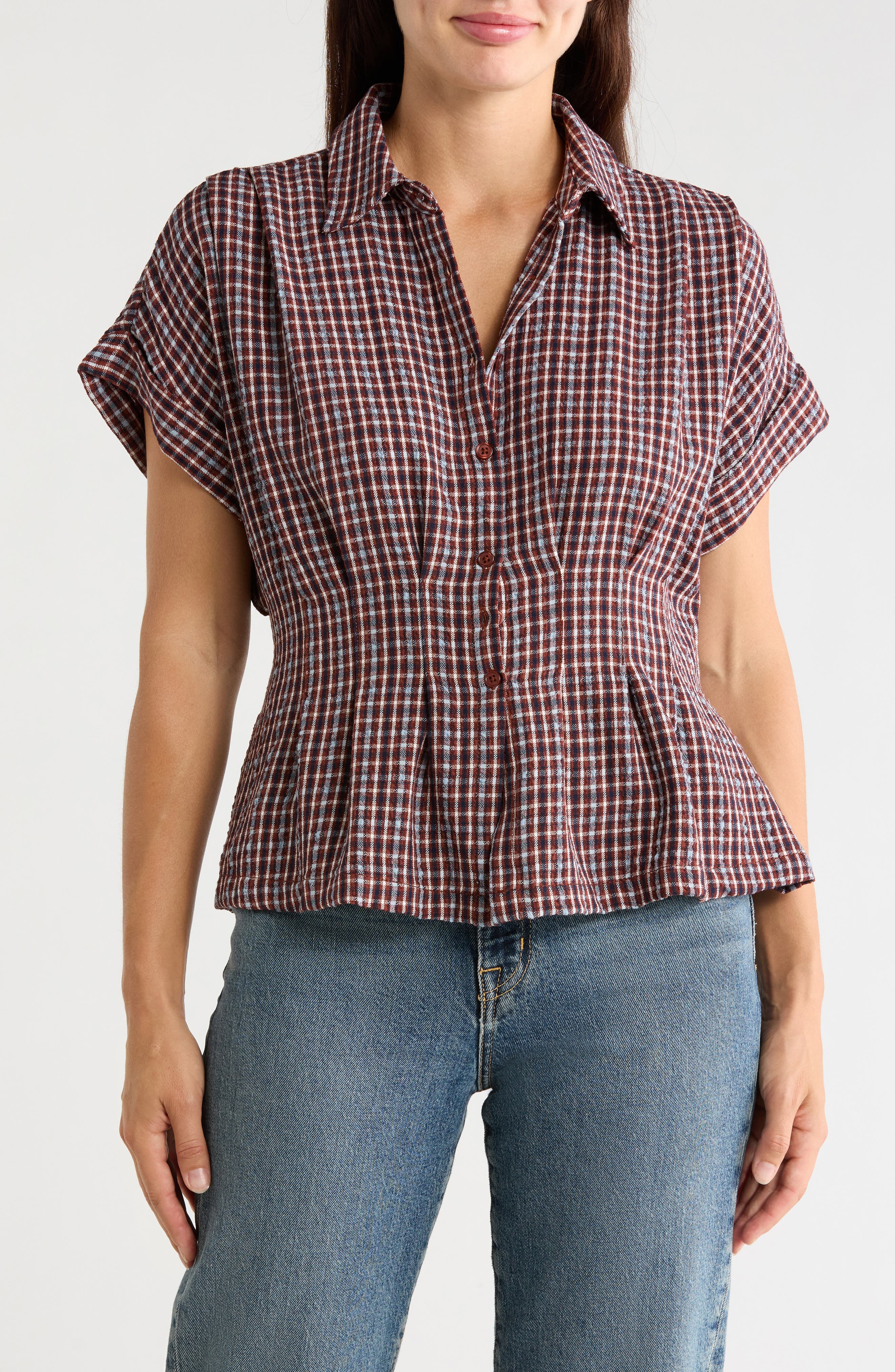 Plaid Short Sleeve Button-Up Shirt