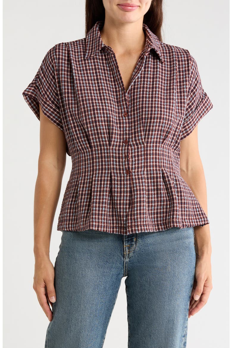 Plaid Short Sleeve Button-Up Shirt, Main, color, RUST/ NAVY PLAID