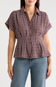 MAX STUDIO Plaid Short Sleeve Button-Up Shirt