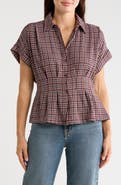 MAX STUDIO Plaid Short Sleeve Button-Up Shirt