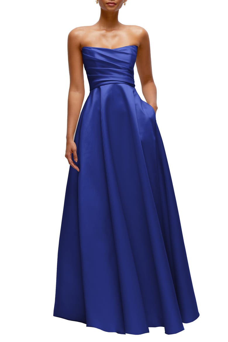 Ruched Strapless Gown, Main, color, COBALT BLUE