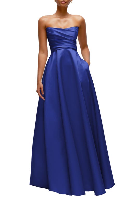 Dessy Collection Ruched Strapless Gown in Cobalt Blue 