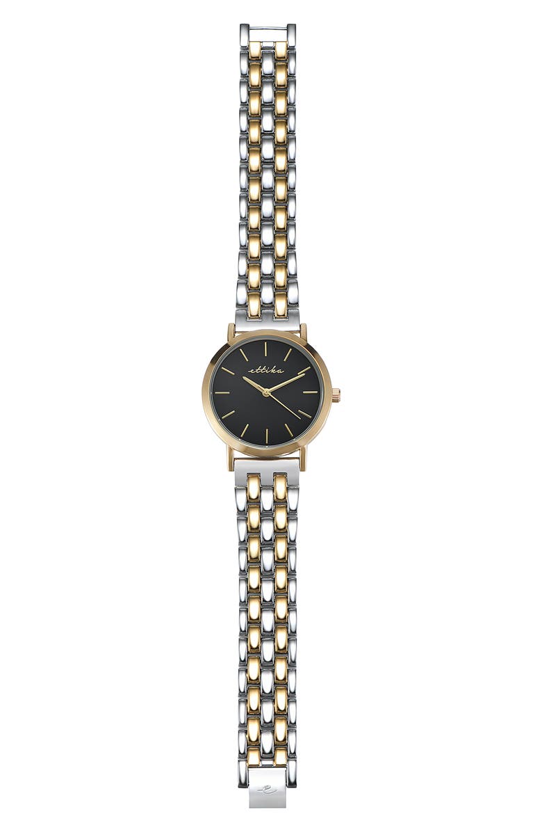 Ettika Classic Round Dial Two-Tone Bracelet Watch, Alternate, color, Black And Mixed Metal