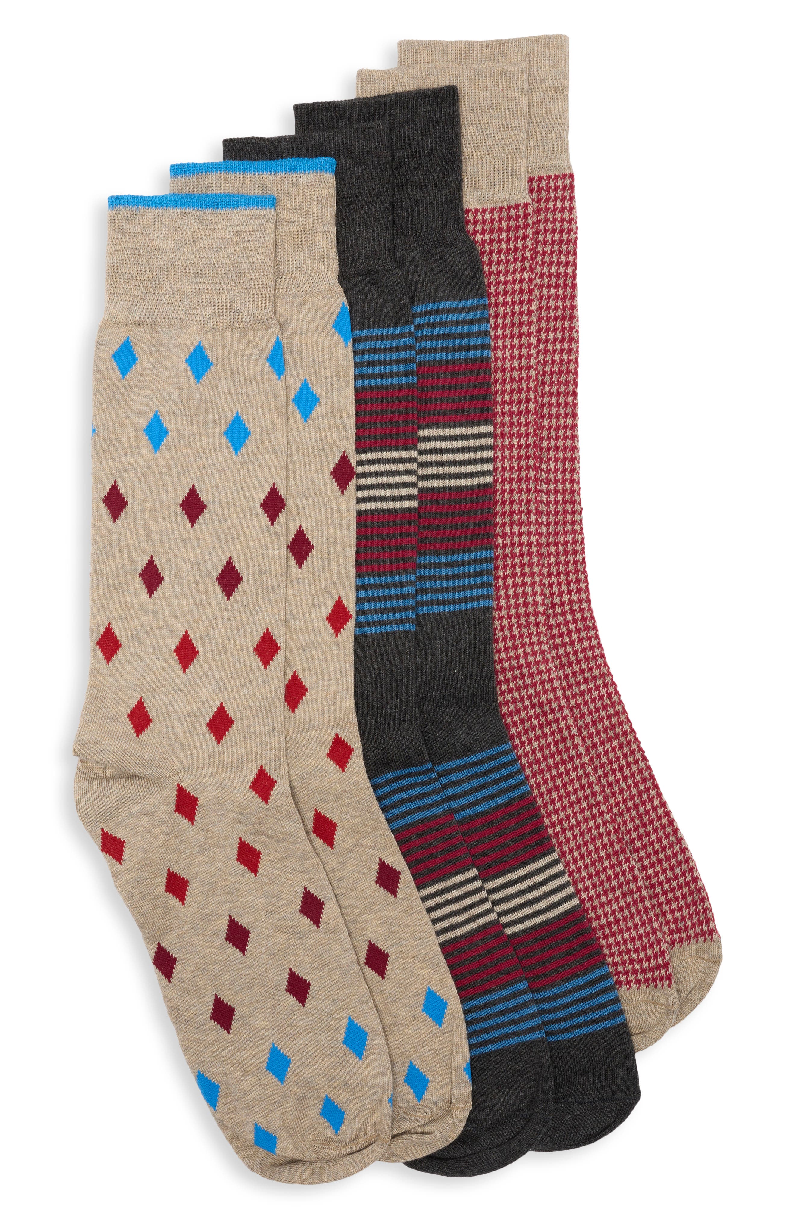 3-Pack Diamond Stripes Dress Socks