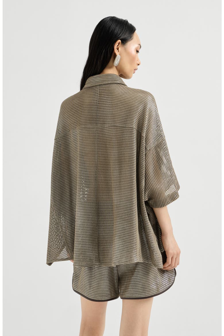 Sparkling leather net shirt, Alternate, color, Khaki