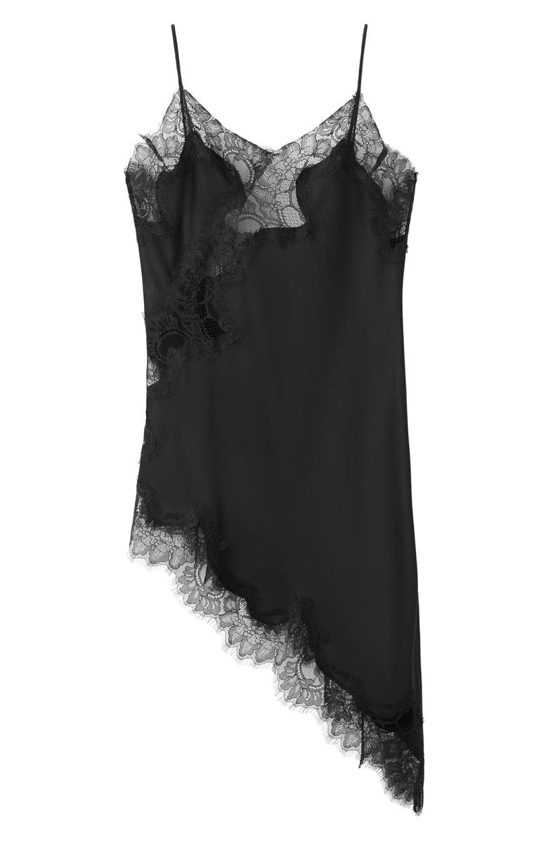 MANGO Lace Asymmetric Camisole Dress, Main, color, Black