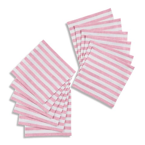 Linen Cocktail Napkins Set of 12, 6 x 6" - Amalfi Stripe