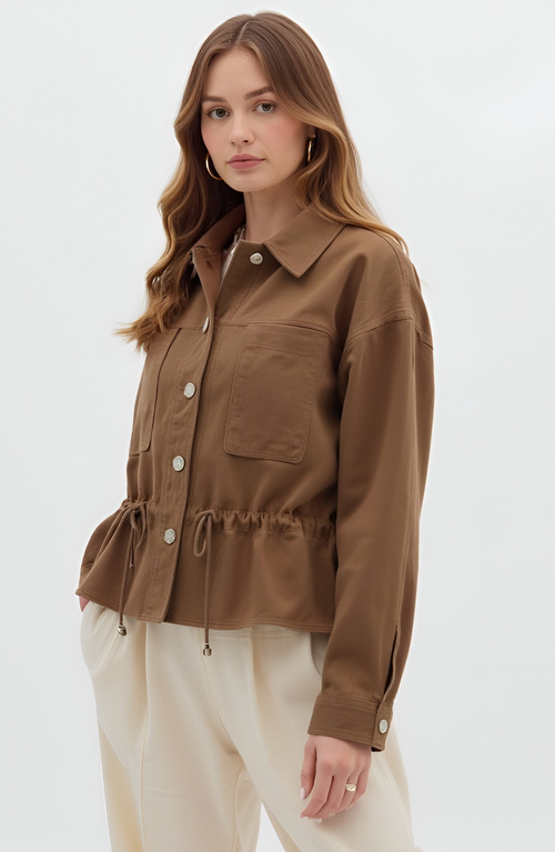 Modenaire Button-up Utility Jacket With Pockets In Brown