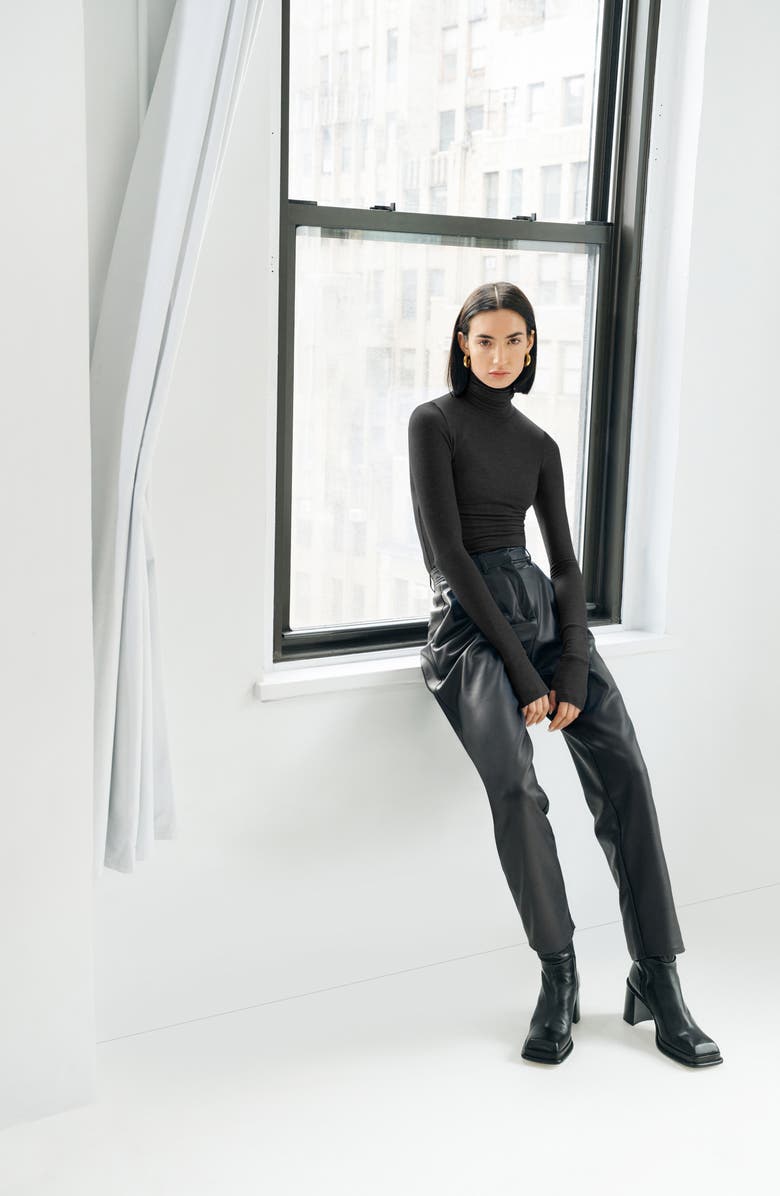 Two Lines by Marcella Lyon High Waist Faux Leather Straight Leg Pants, Alternate, color, Black