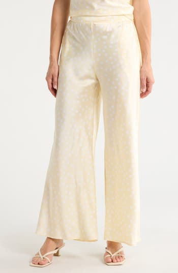 Renee C Polka Dot Satin Wide Leg Pants in Butter at Nordstrom Rack, Size X-Large