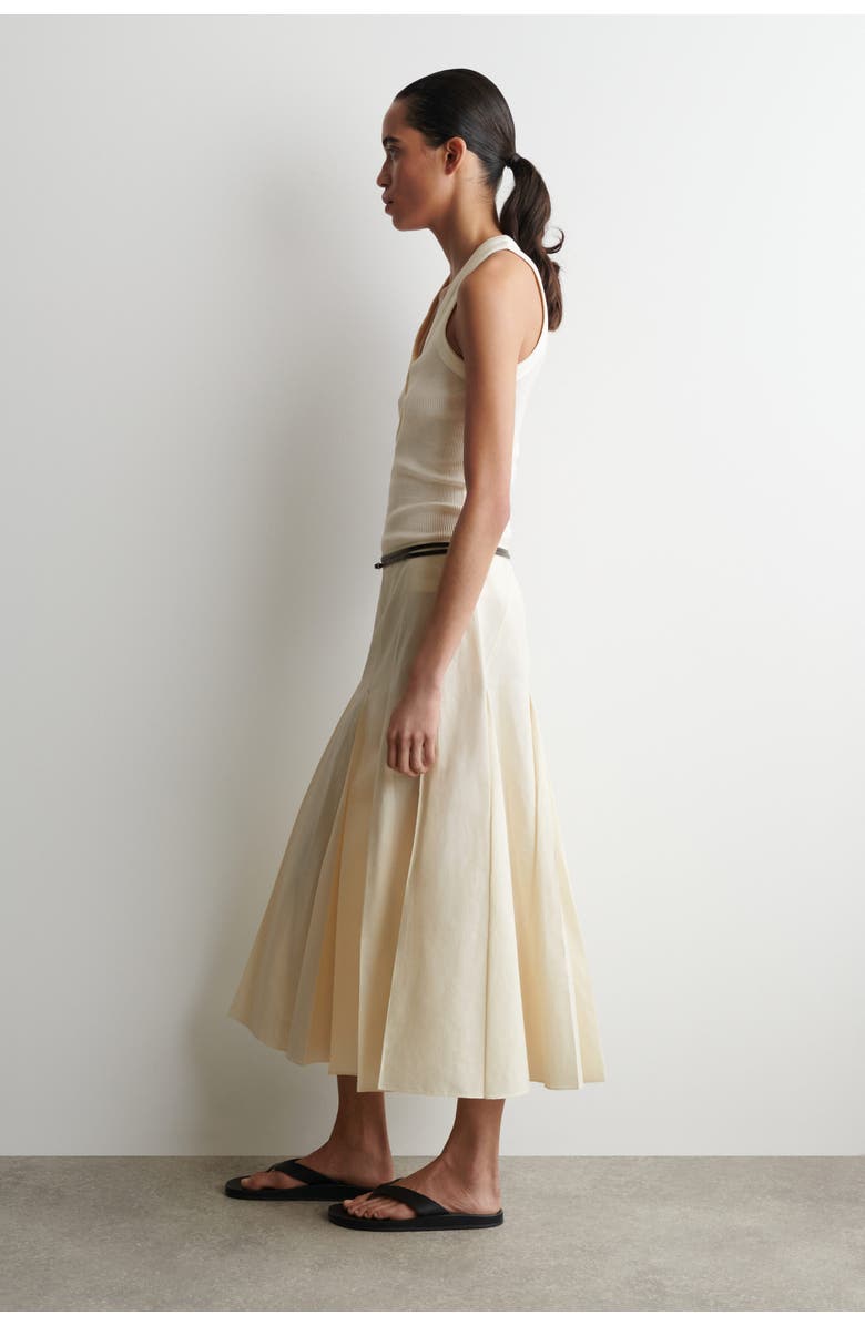 COS Pleated Cotton-linen Midi Skirt, Alternate, color, Ivory