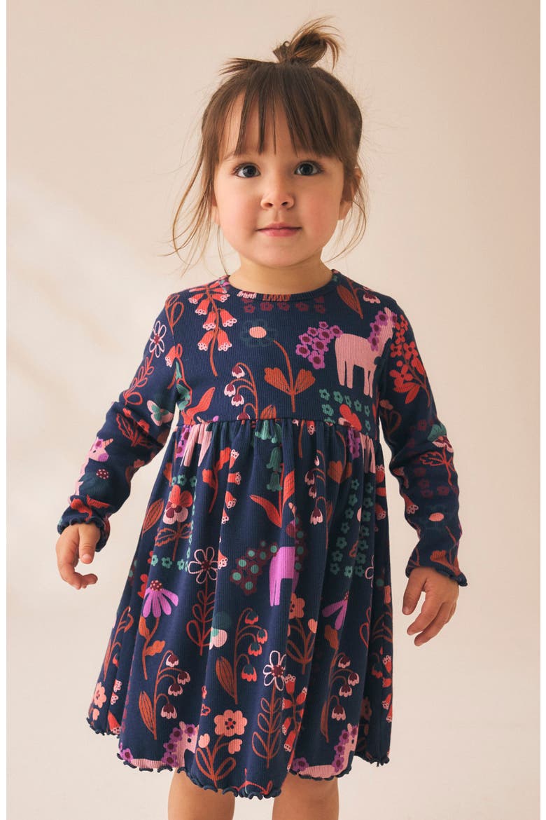 Kids' Unicorn Print Rib Jersey Dress, Alternate, color, BLUE