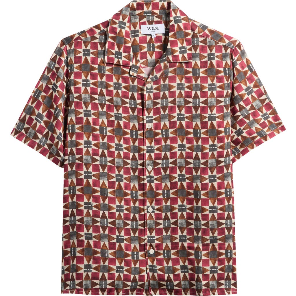 Wax London Didicot Painted Geo Pattern Lyocell Camp Shirt In Brown