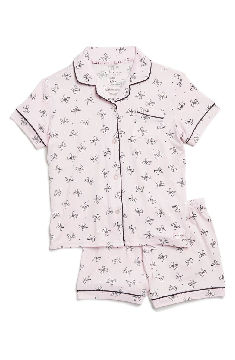 Nicole Miller Kids' Bow Two-Piece Peached Jersey Short Pajamas, Main, color, 