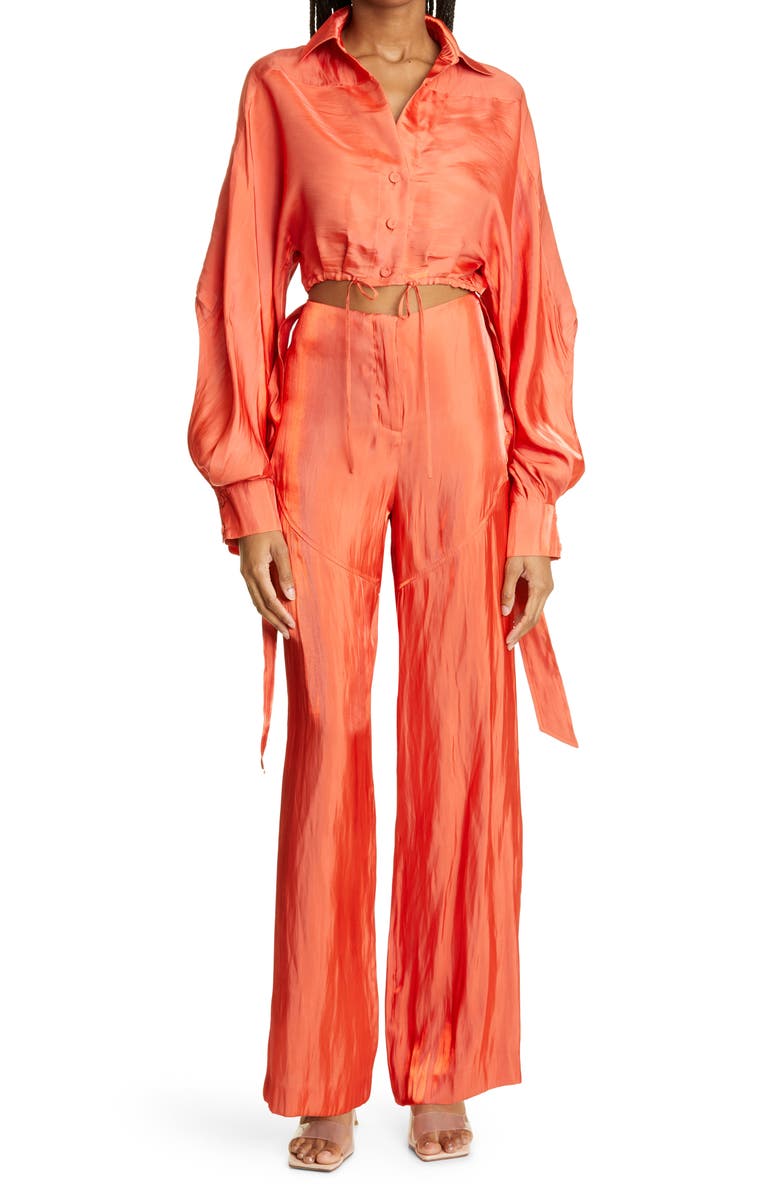 Cult Gaia Sinead Crushed Satin Wide Leg Pants, Alternate, color, 