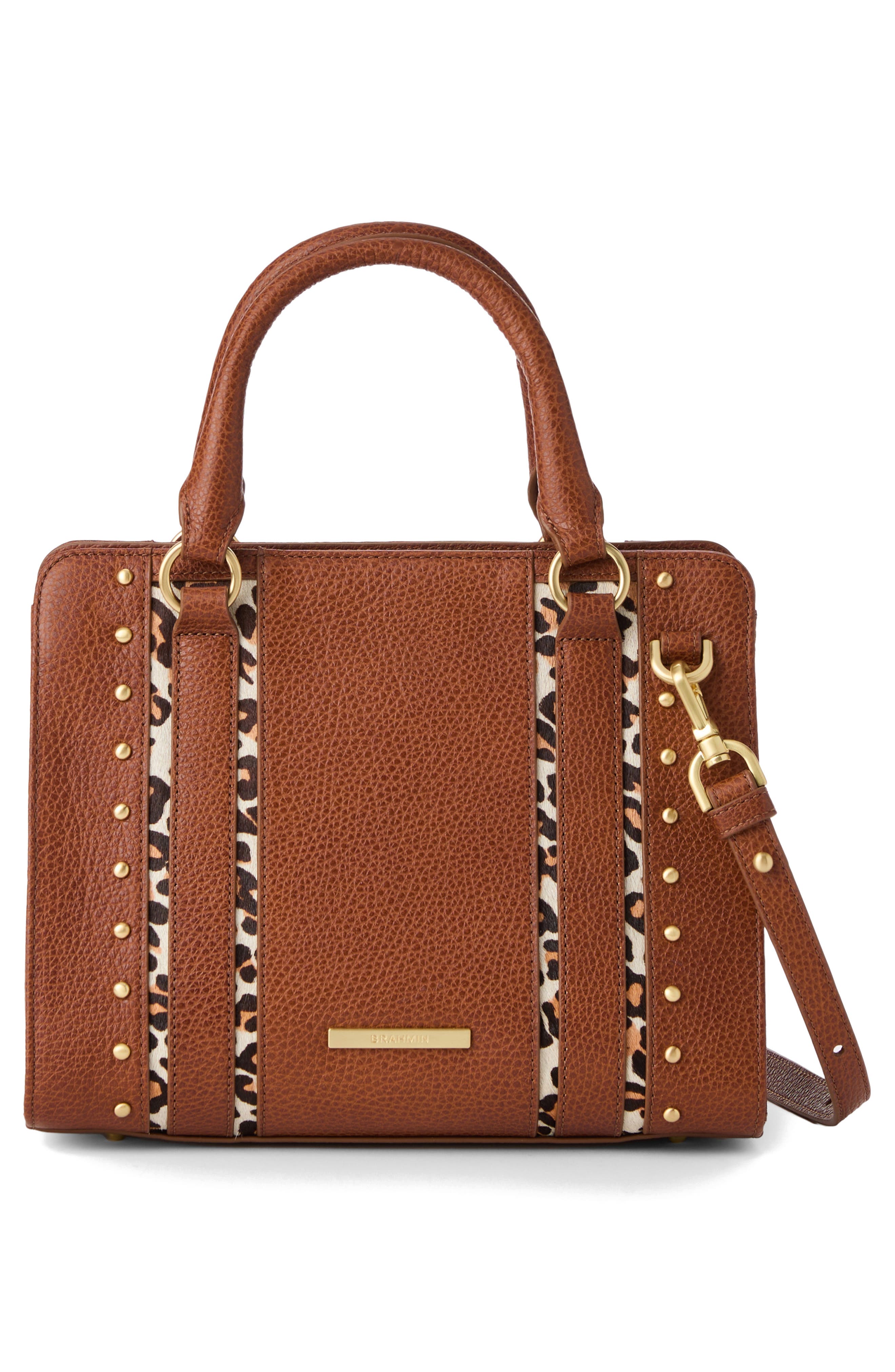Brahmin Cami Genuine Calf Hair Trim Leather Satchel, Alternate, color, 
