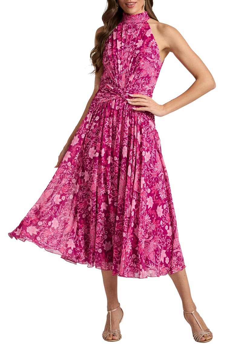 Sleeveless A-Line Midi Dress, Main, color, MAGENTA/ MULTI