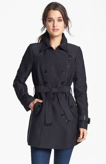Sam Edelman Quilted Shoulder Trench Coat In Black