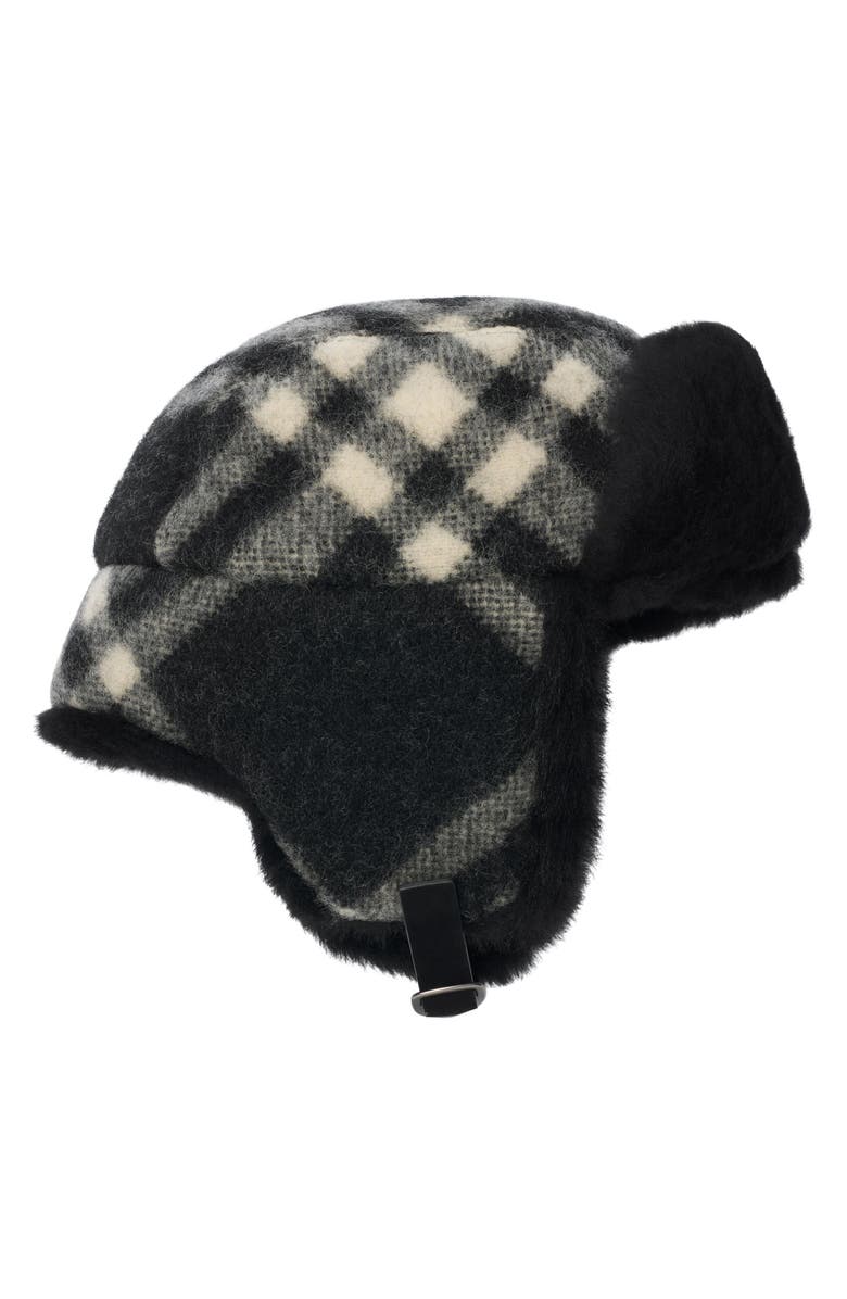 Burberry Tribar Padded Check Wool & Genuine Shearling Trapper Hat, Main, color, 