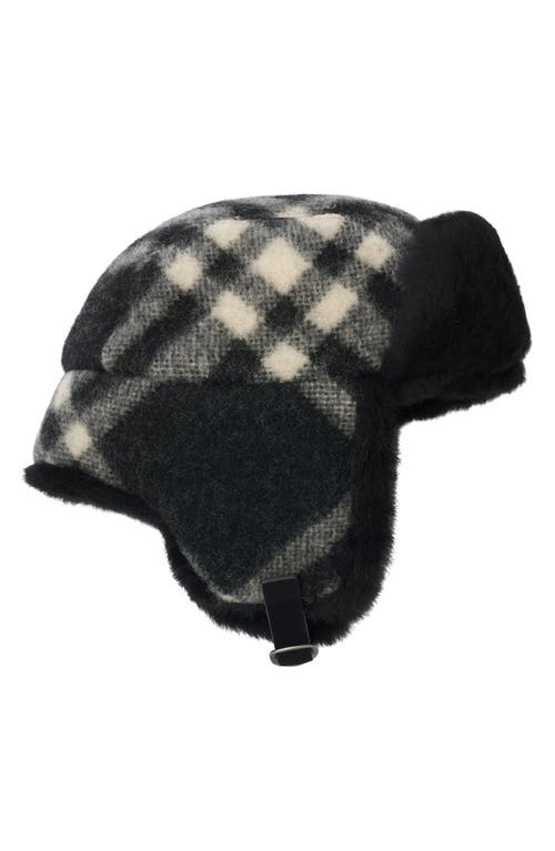 Burberry Tribar Padded Check Wool & Genuine Shearling Trapper Hat In Black