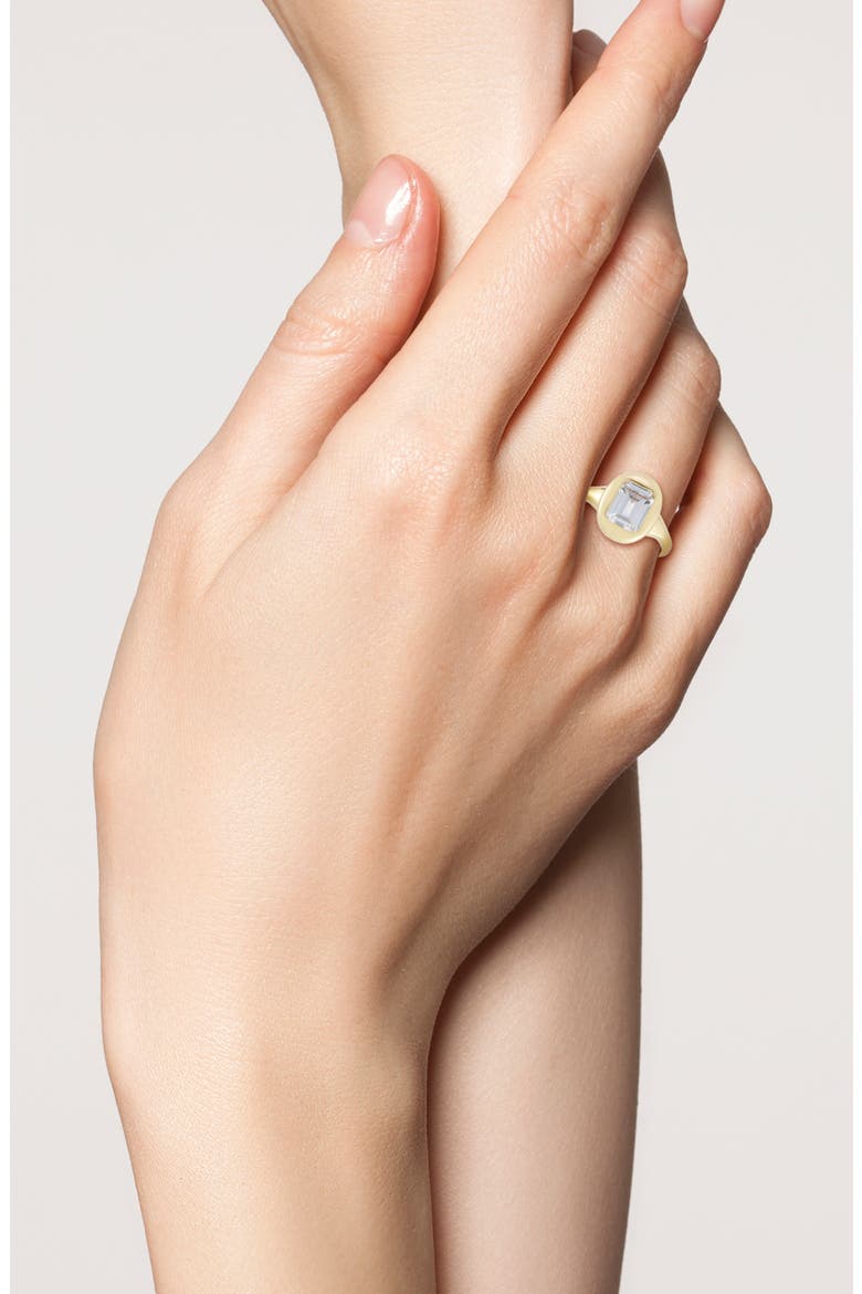 Cubic Zirconia Signet Ring, Alternate, color, GOLD