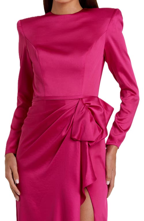 Mac Duggal Long Sleeve Structured Bow Draped Gown In Magenta