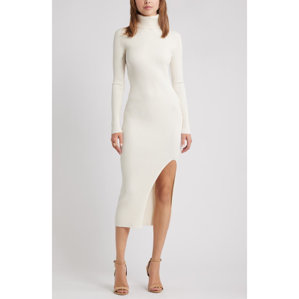 Open Edit Rib Long Sleeve Turtleneck Sweater Dress In Red