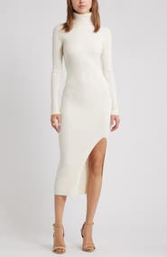 Open Edit Rib Long Sleeve Turtleneck Sweater Dress