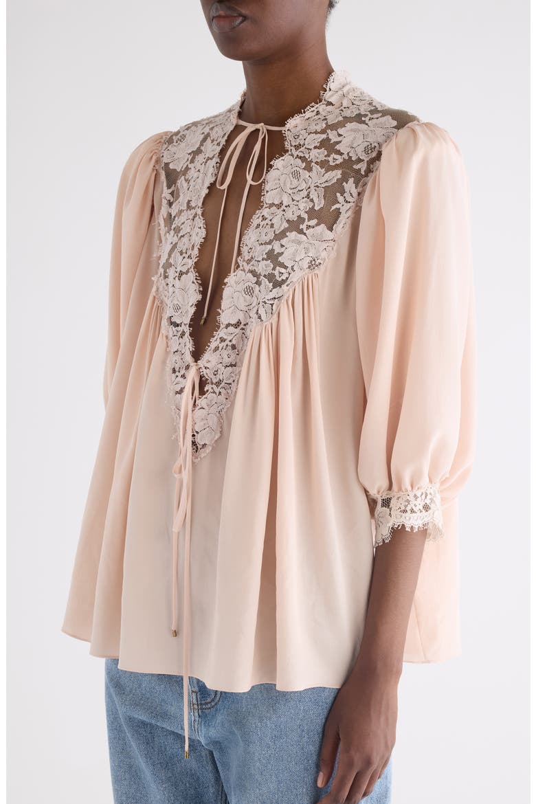 Lace Trim Silk Top, Alternate, color, DELICATE PINK
