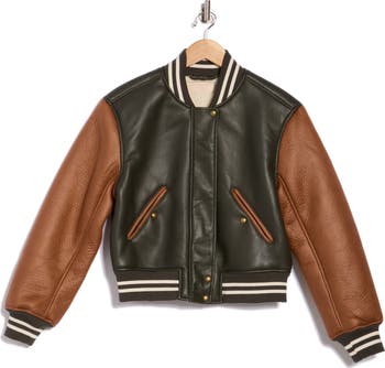 Faux Shearling Lined Faux Leather Bomber Jacket