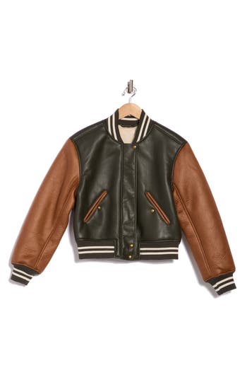 Blanknyc Faux Shearling Lined Faux Leather Bomber Jacket In Multi
