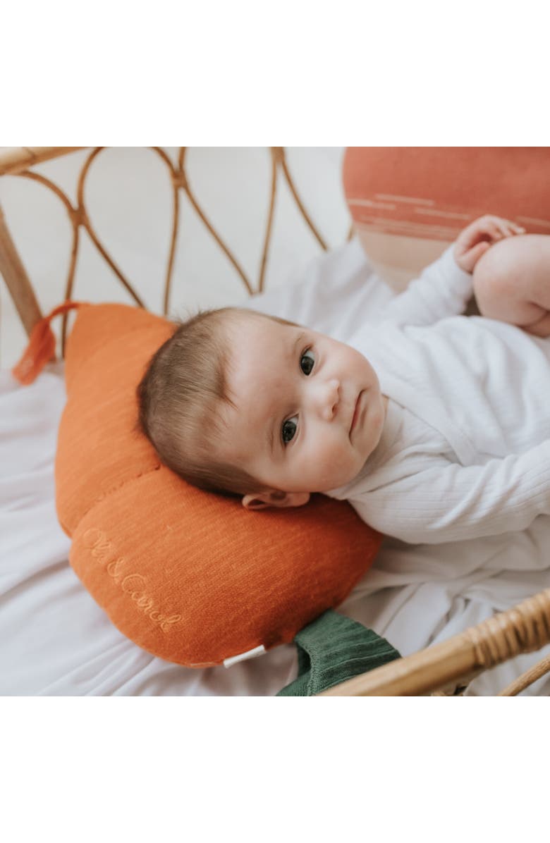 Lorena Canals Knitted cushion Cathy the Carrot, Alternate, color, Dark Green, Orange, Salmon