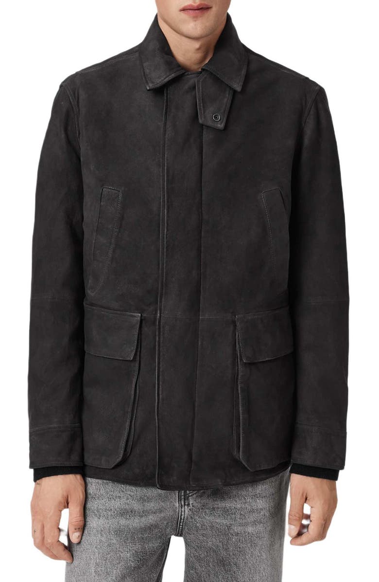 AllSaints Bolton Waxed Suede Coat, Main, color, Washed Black