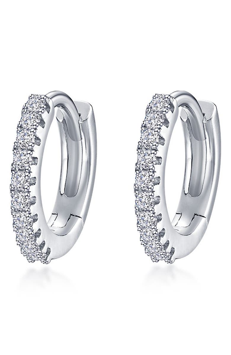 Lafonn Pavé Simulated Diamond Huggie Hoop Earrings, Main, color, Silver