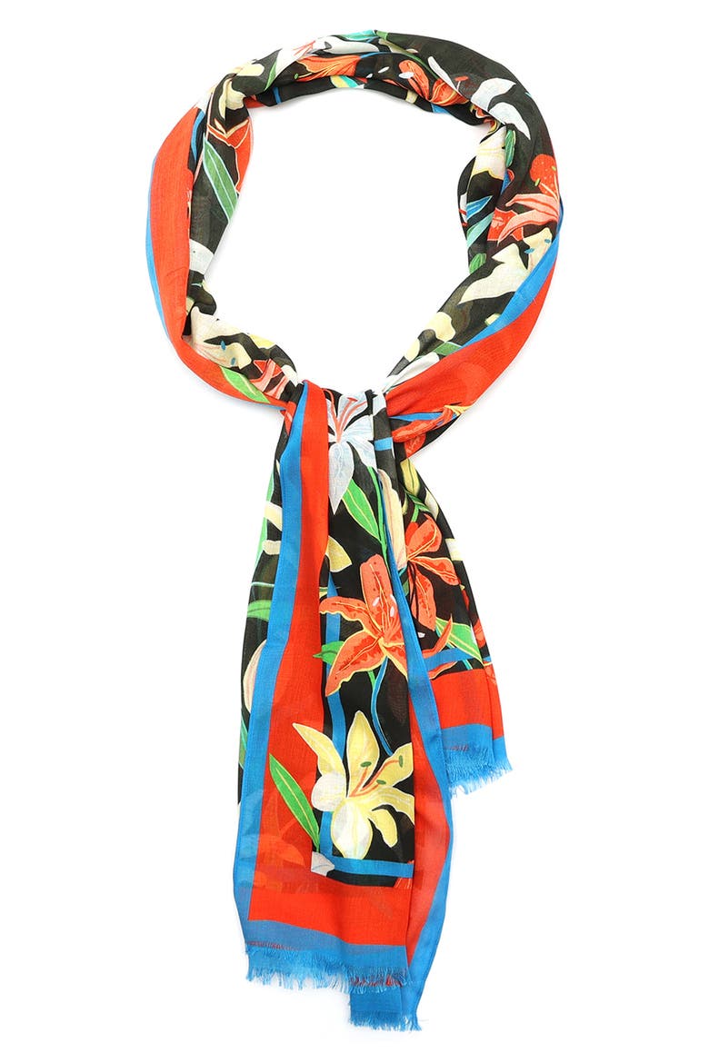 summer lilies oblong scarf, Alternate, color, MULTI