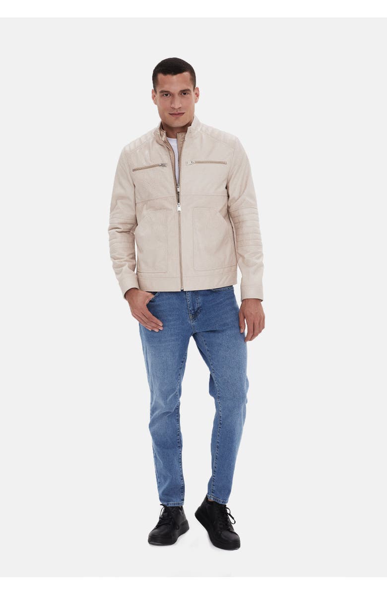 Furniq UK Henry Patterned Leather Jacket, Main, color, Beige