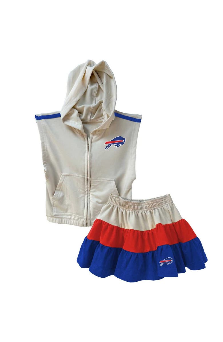 Wes & Willy Girls Toddler Wes & Willy Red/Royal Buffalo Bills Sleeveless Full-Zip Hoodie & Three Tier Skirt Set, Main, color, 