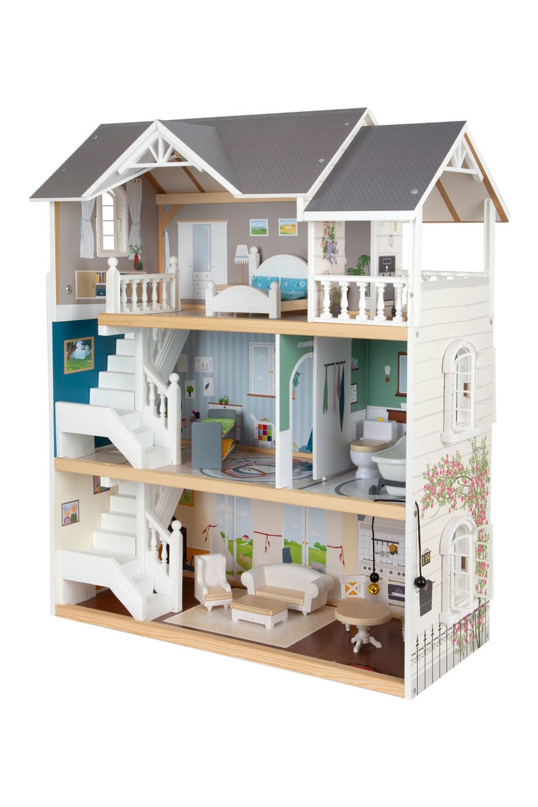 Iconic 3-Story Wooden Dollhouse Set, Alternate, color, MULTI