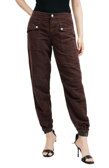 Allsaints Val Linen Blend Cargo Trousers In Dark Wine Red