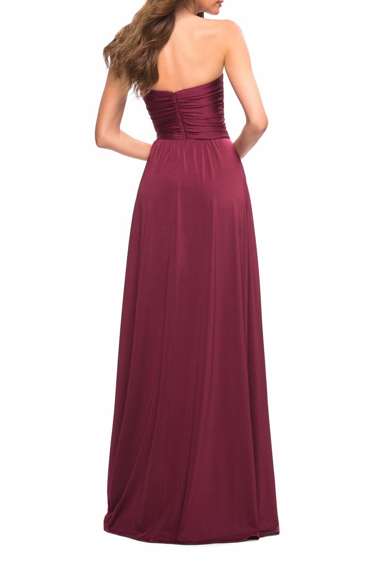 Strapless Jersey Gown, Alternate, color, DARK BERRY
