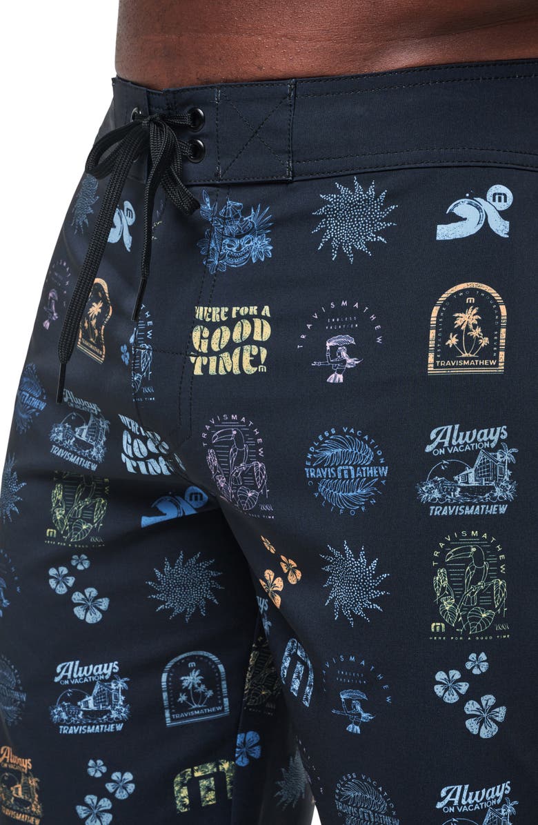 TravisMathew Longboarders Swim Trunks, Alternate, color, Black